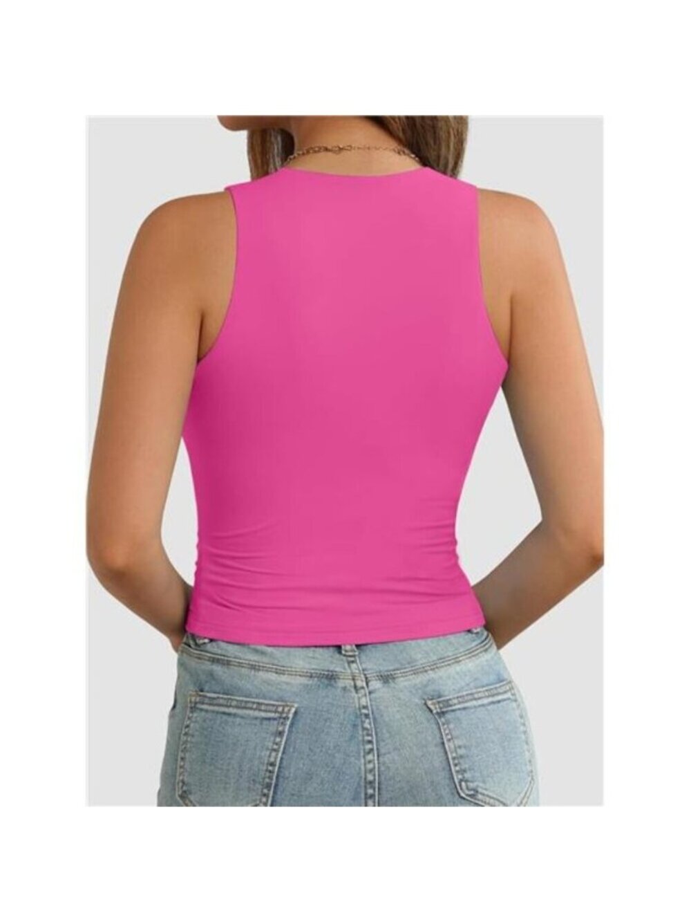 Womens Double Lined Crop Tank Tops Casual Basic Shirts Sleeveless Hot Pink - Picture 3 of 6